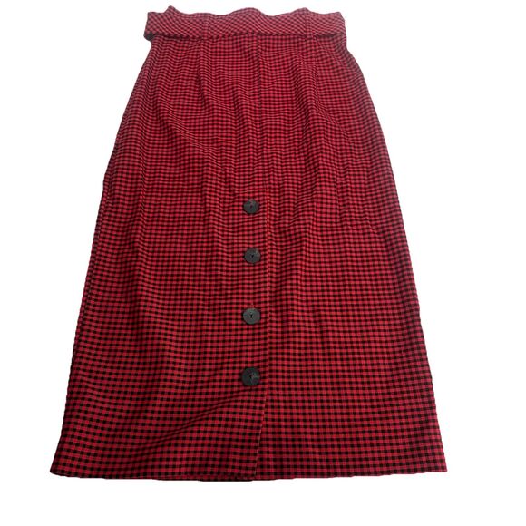 zara TRF high waisted red black gingham plaid button midi skirt Size S - Picture 4 of 9